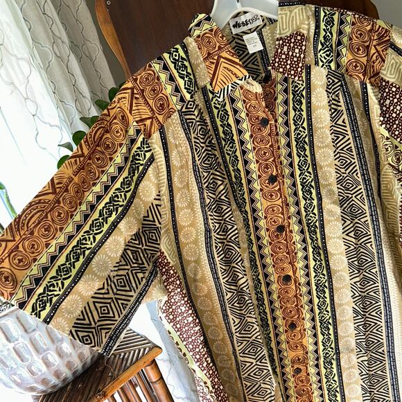 New! We Be Bop Tunic Top 2X Botswana Plus Boho Linen Button Up Tribal Safari - Picture 4 of 12